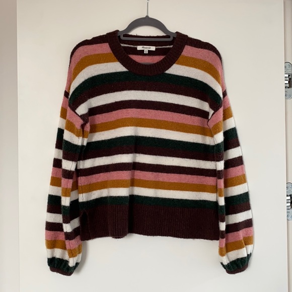 Madewell Sweaters - Madewell Calyse Wool Blend Balloon Sleeve Striped Pullover XS GUC